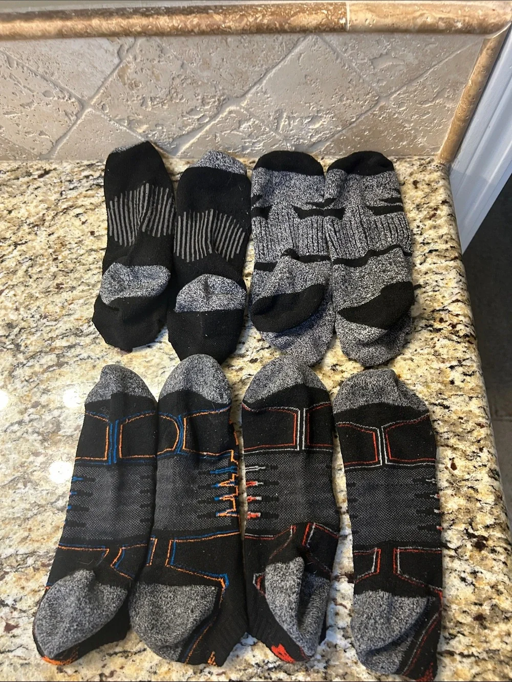 Men's Low-Cut Performance Socks - Black & Gray with Orange/Blue Accents-set of 4